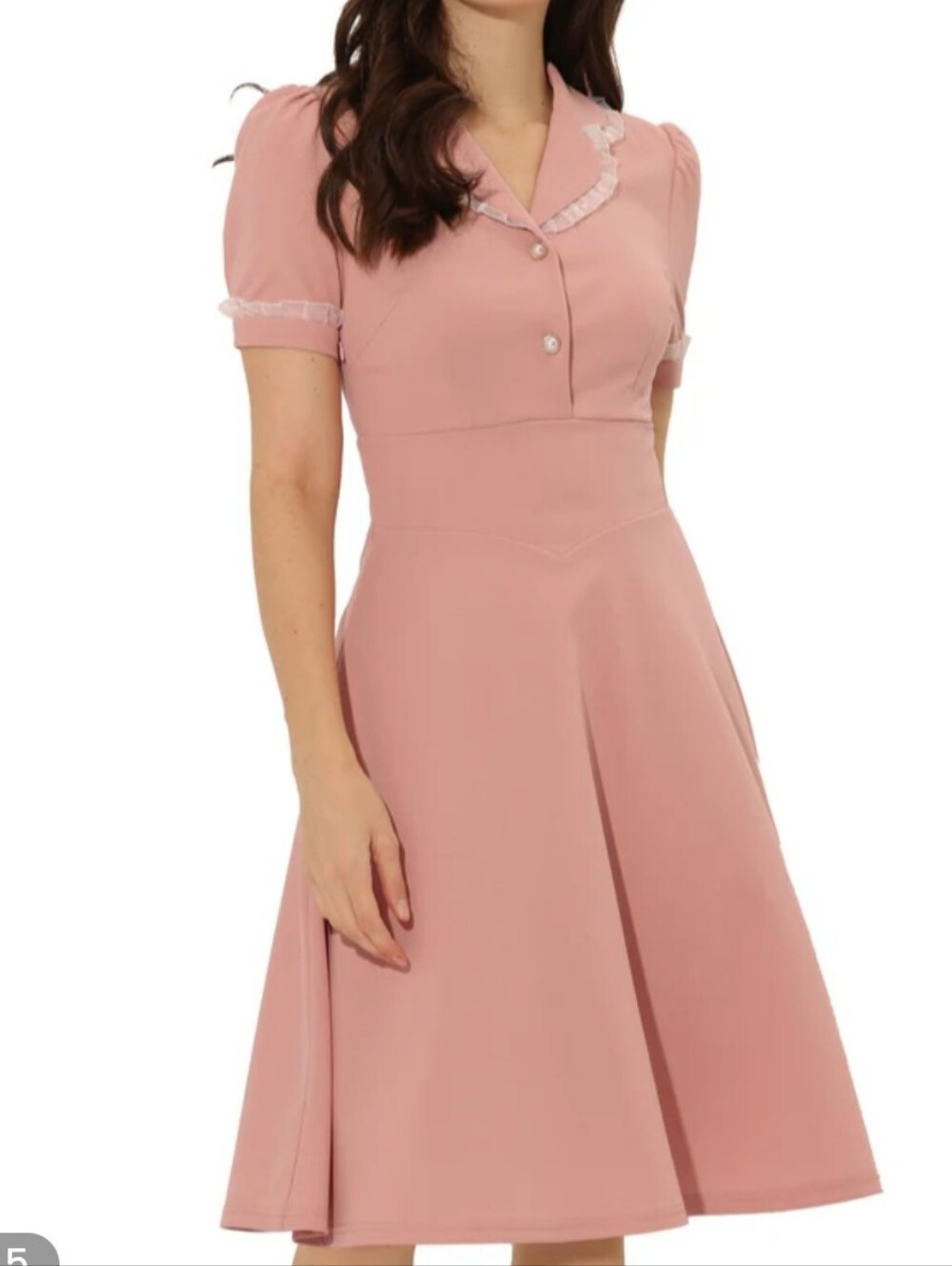 Allegra K Dusty Pink Notched Collar Midi Dress